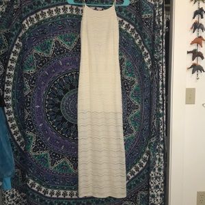 Sage; white lace maxi dress